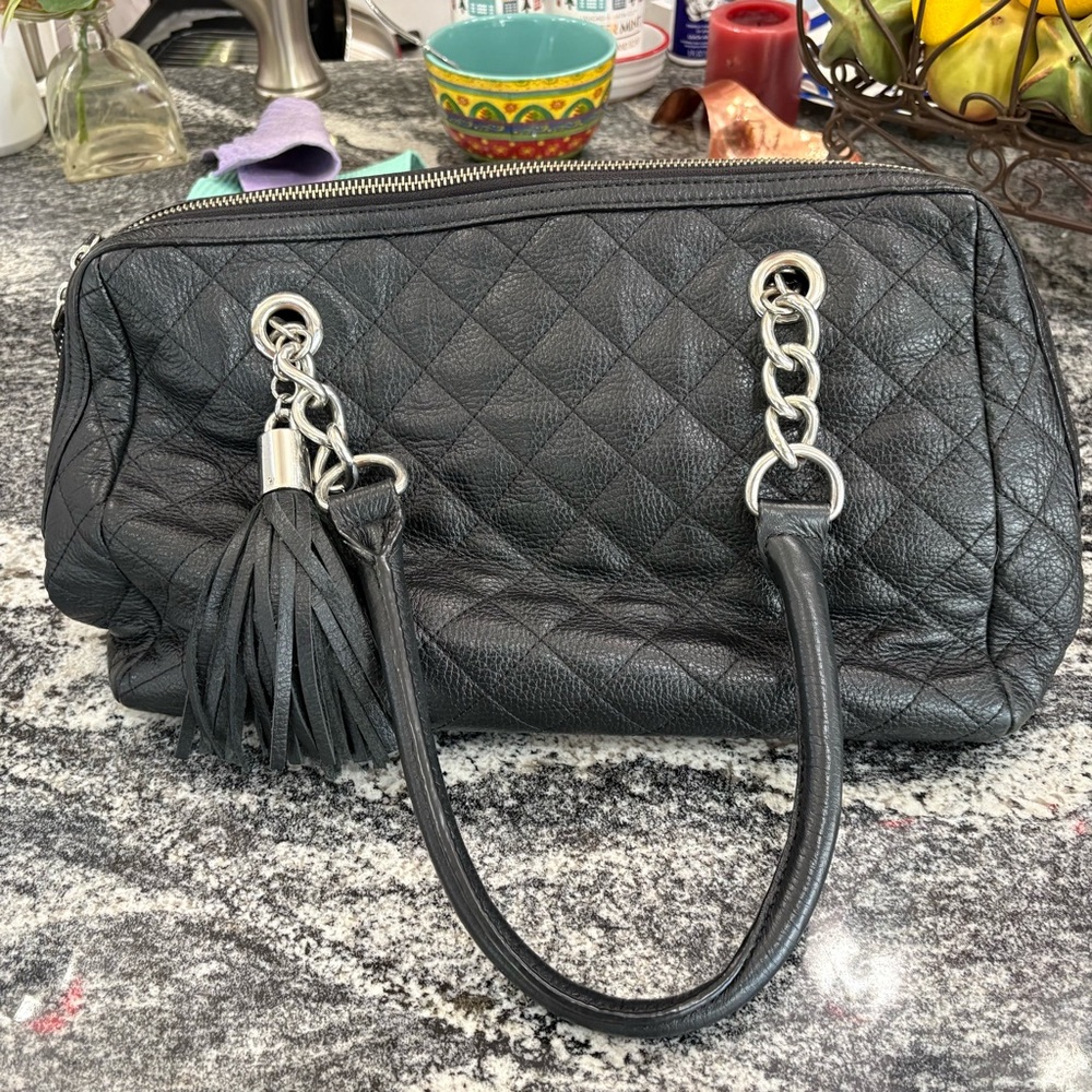 Calvin Klein Collection Leather Black Quilted Shoulder Bag